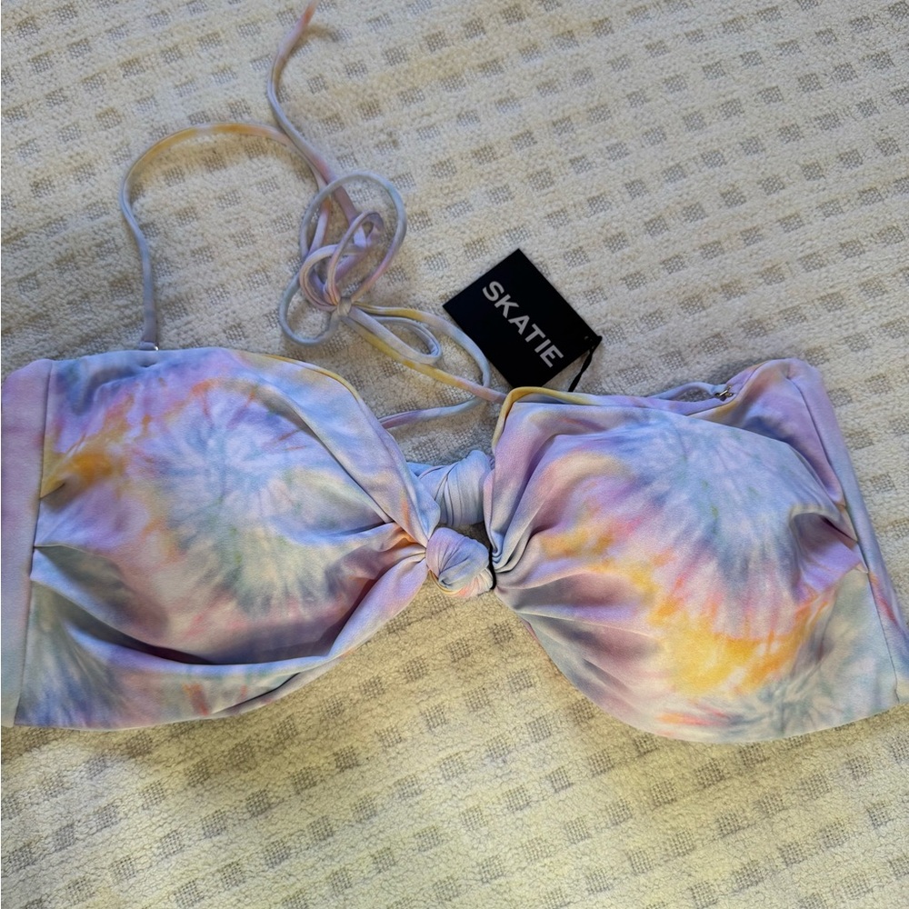 Skatie Pastel Tie-Dye Bandeau Bikini Top - Purple, Pink, Yellow, Blue